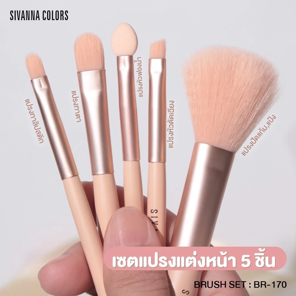 1ชุด SIVANNA BR-170 BRUSH SET เซตแปรงแต่งหน้า 5 ชิ้น พร้อมซองแปรงใสซิปล็อค
